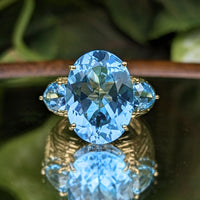 10K Gold Fancy Cut Sky Blue Topaz Cocktail Ring - Size 7.75