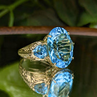 10K Gold Fancy Cut Sky Blue Topaz Cocktail Ring - Size 7.75