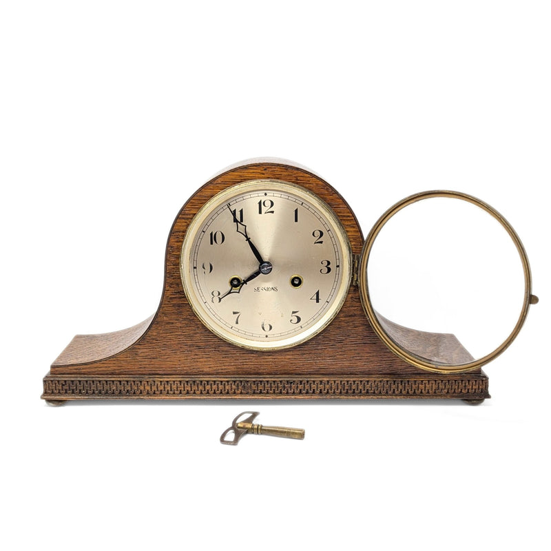 Sessions Restored Antique 8-Day Tiger Oak Art Deco Mantle Clock
