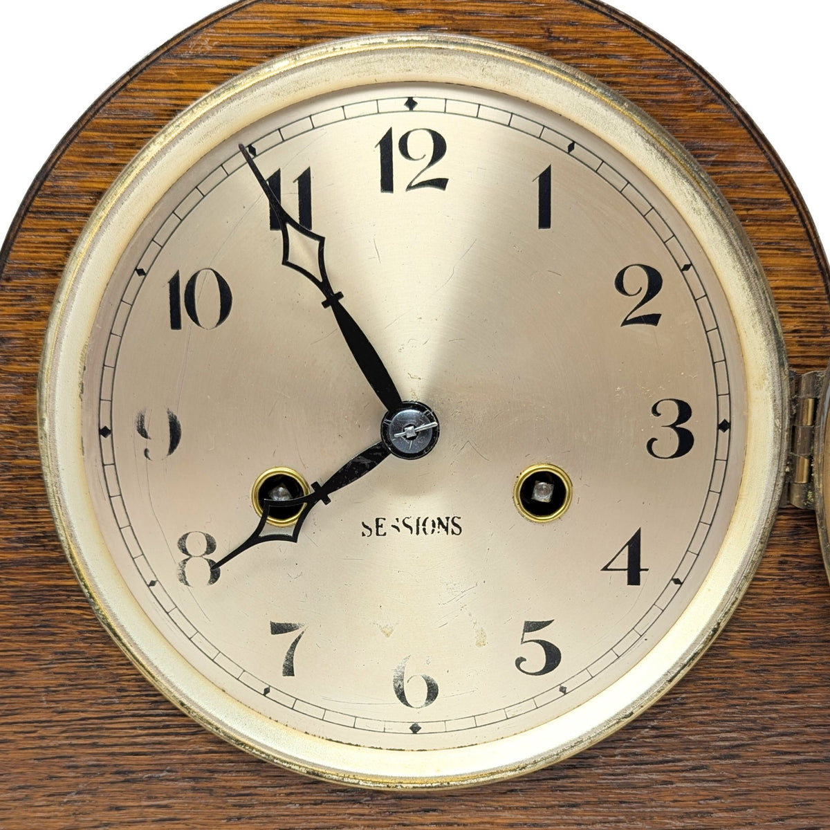 Sessions Restored Antique 8-Day Tiger Oak Art Deco Mantle Clock