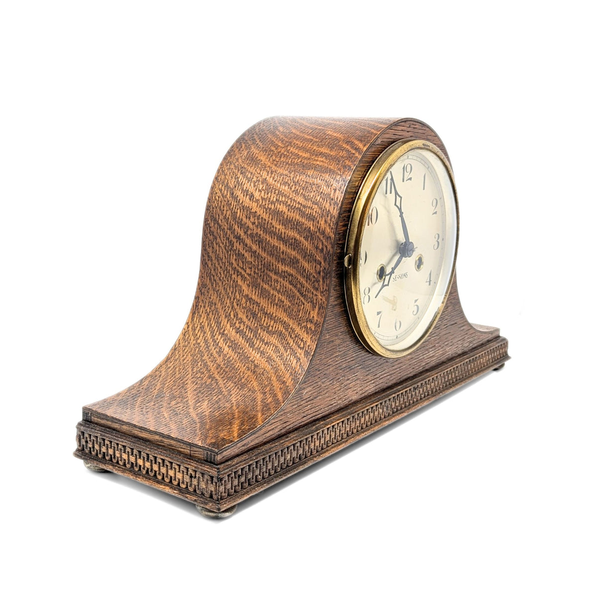 Sessions Restored Antique 8-Day Tiger Oak Art Deco Mantle Clock