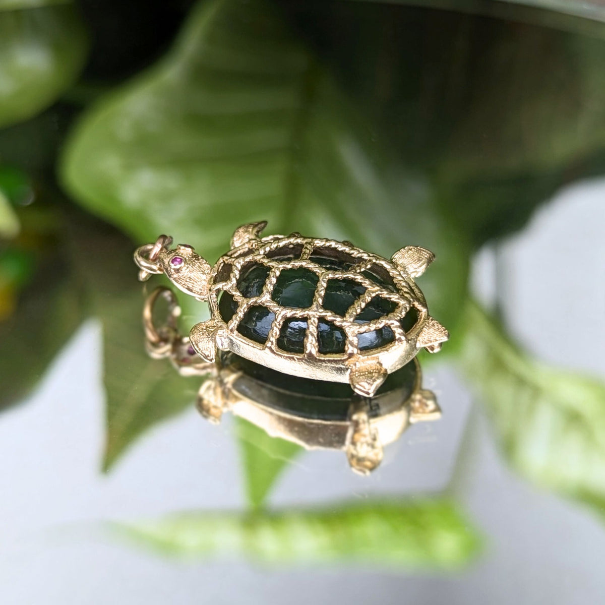 14K Gold Jade Turtle Pendant/Charm