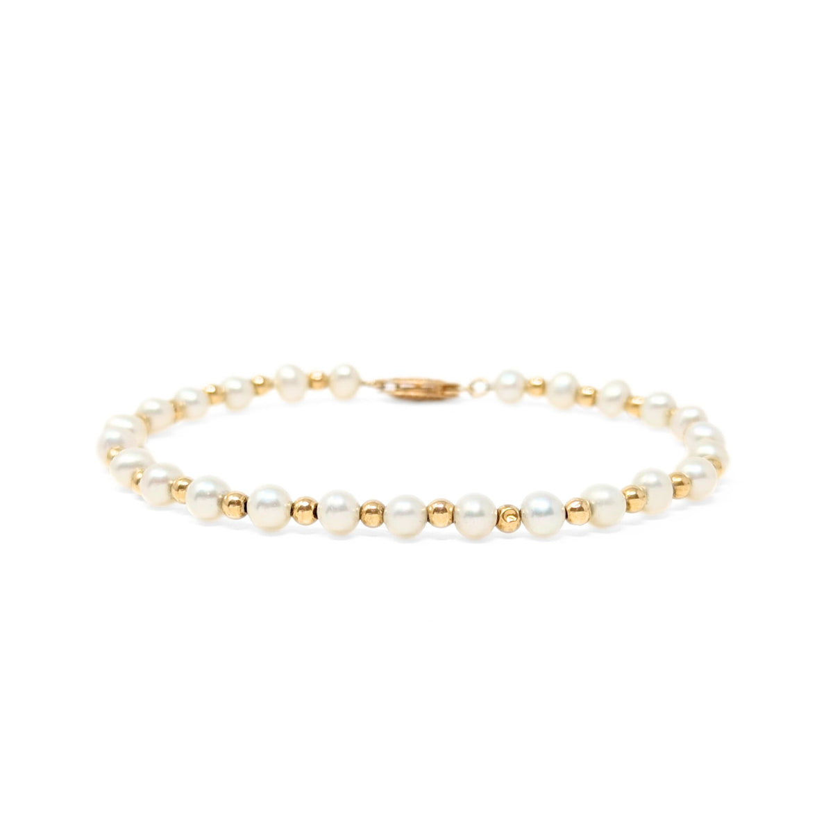 Vintage 14K Gold Bead & Pearl 7 1/4” Bracelet