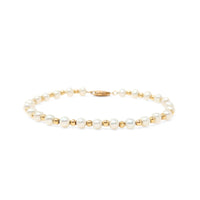 Vintage 14K Gold Bead & Pearl 7 1/4” Bracelet