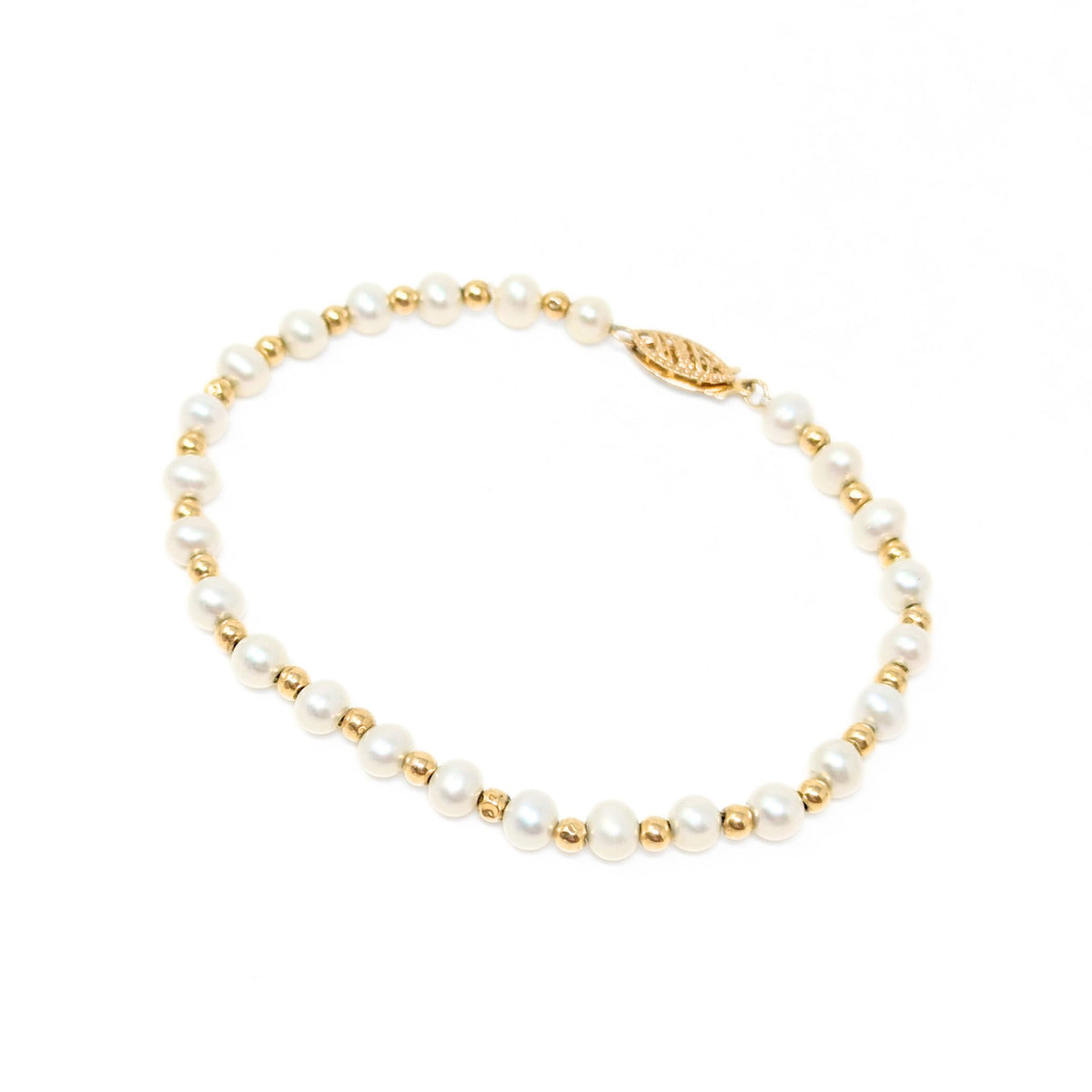 Vintage 14K Gold Bead & Pearl 7 1/4” Bracelet