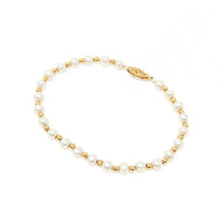 Vintage 14K Gold Bead & Pearl 7 1/4” Bracelet