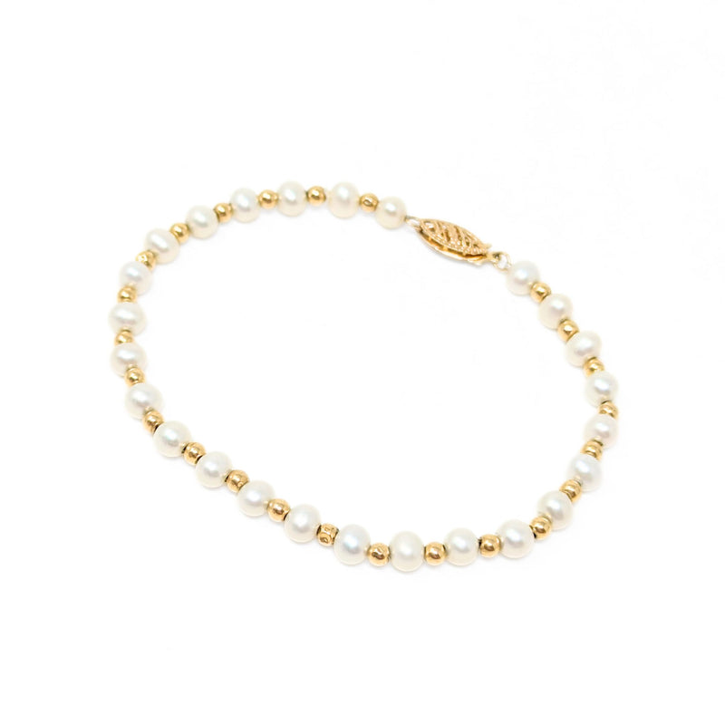 Vintage 14K Gold Bead & Pearl 7 1/4” Bracelet
