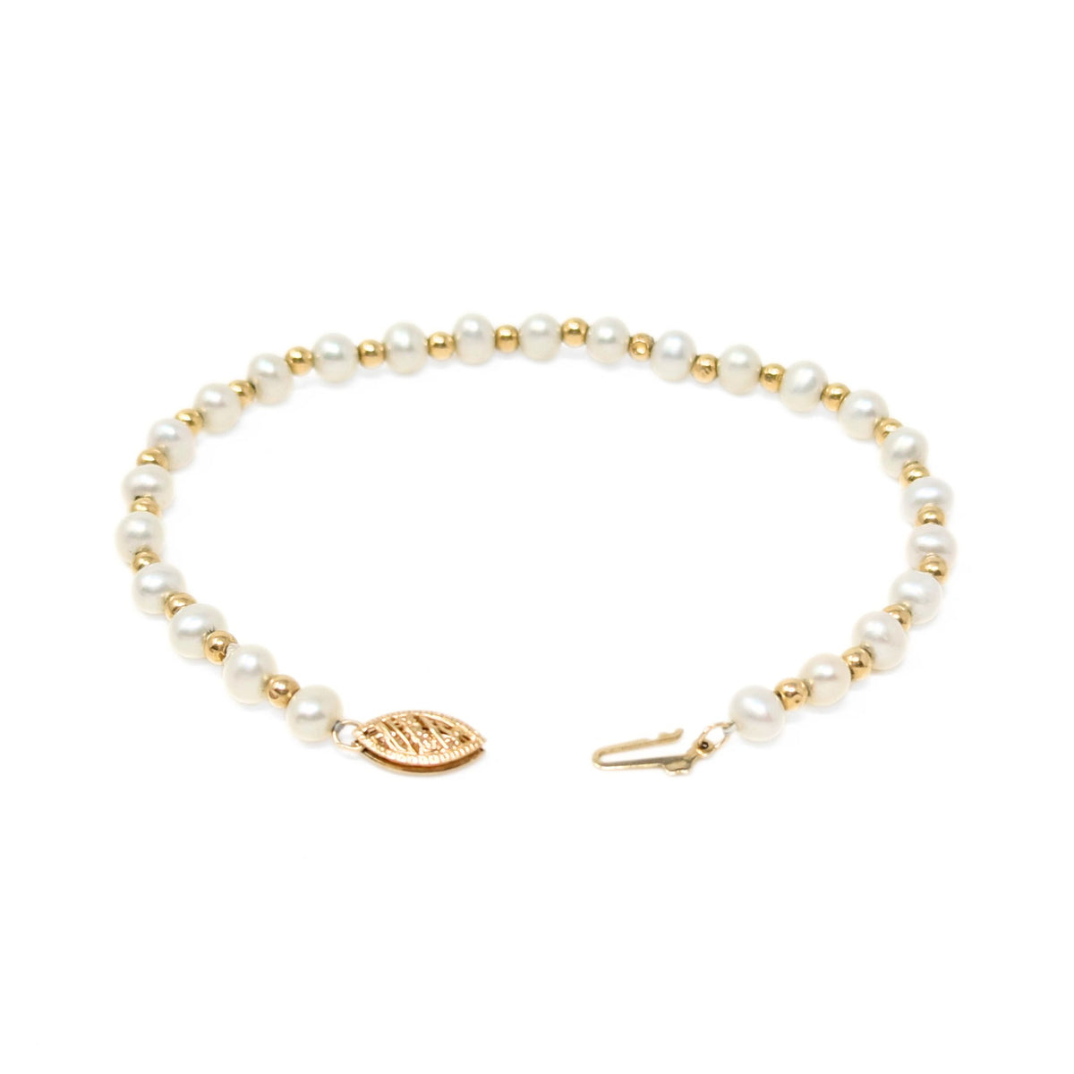 Vintage 14K Gold Bead & Pearl 7 1/4” Bracelet