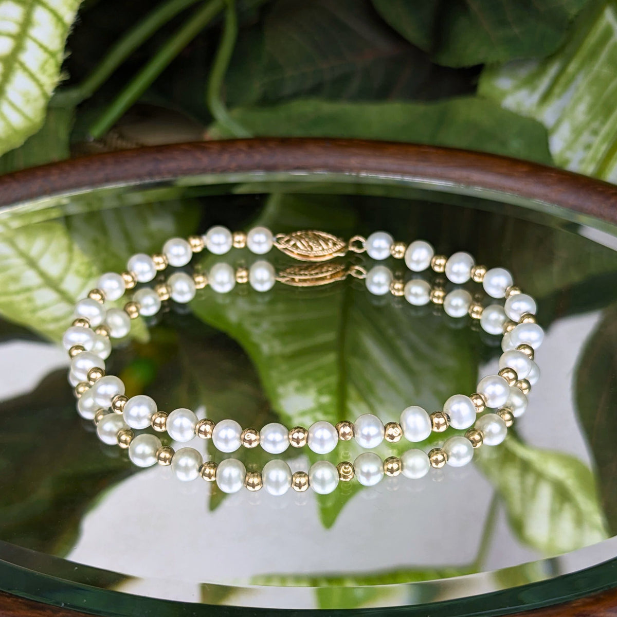 Vintage 14K Gold Bead & Pearl 7 1/4” Bracelet