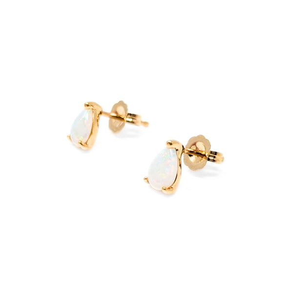 14K Gold Pear Cut Fire Opal Stud Earrings