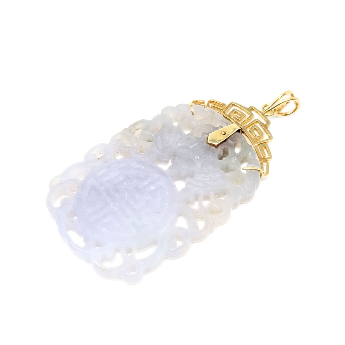 13K Gold Vintage Carved Lavender Jadeite Pendant