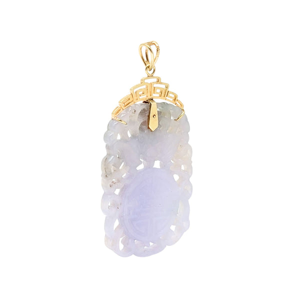 13K Gold Vintage Carved Lavender Jadeite Pendant