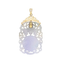 13K Gold Vintage Carved Lavender Jadeite Pendant