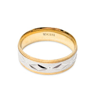 10K Two-Tone Gold Diamond Cut 6mm Wedding Band - Size 7.75