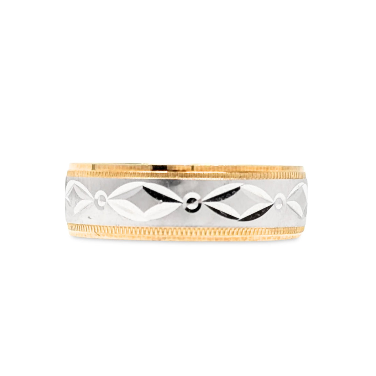 10K Two-Tone Gold Diamond Cut 6mm Wedding Band - Size 7.75