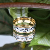 10K Two-Tone Gold Diamond Cut 6mm Wedding Band - Size 7.75