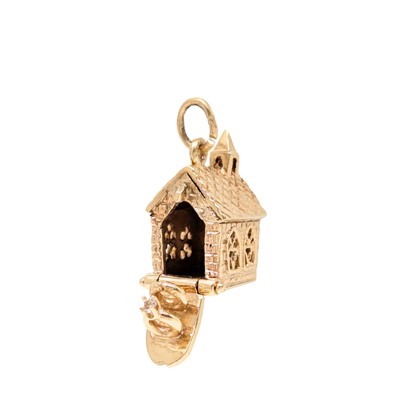 9K Gold & White Sapphire Chapel W/ Wedding Ring Set Charm