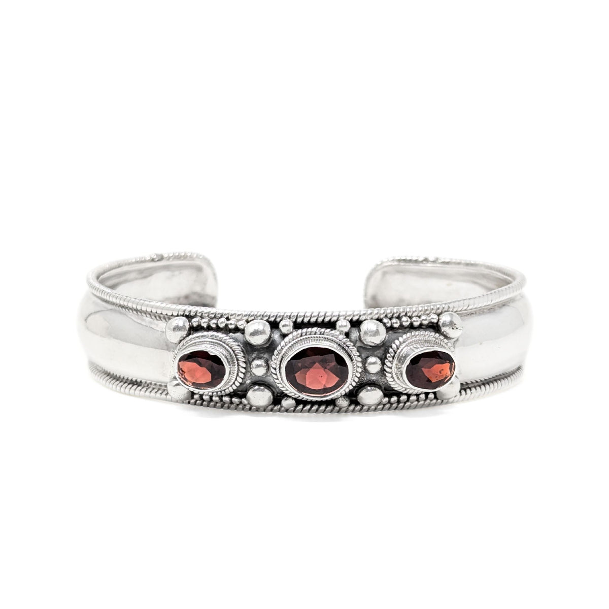 Vintage Sterling Silver Garnet Cuff Bracelet