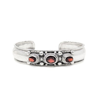 Vintage Sterling Silver Garnet Cuff Bracelet