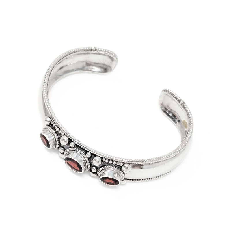 Vintage Sterling Silver Garnet Cuff Bracelet