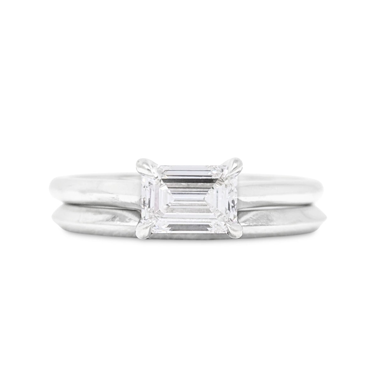 14K White Gold 0.6ct Emerald Cut Diamond Solitaire Engagement Set  - Size 6