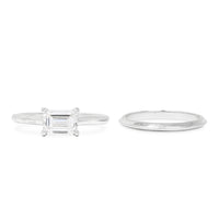 14K White Gold 0.6ct Emerald Cut Diamond Solitaire Engagement Set  - Size 6