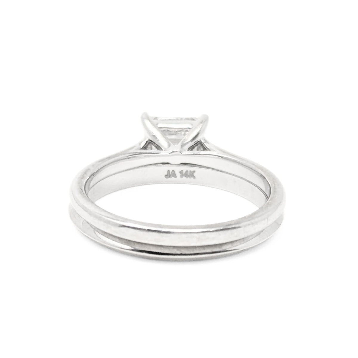 14K White Gold 0.6ct Emerald Cut Diamond Solitaire Engagement Set  - Size 6