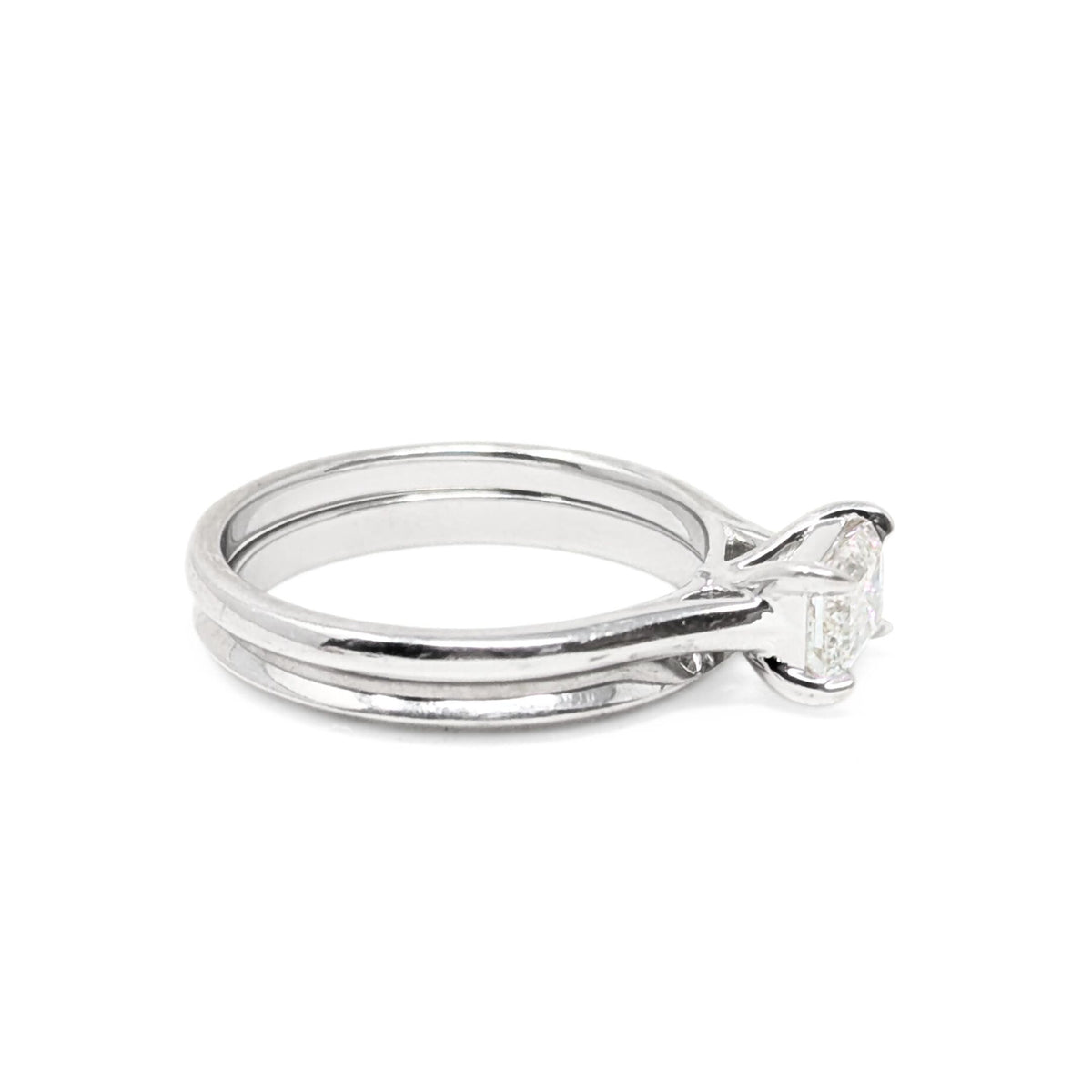 14K White Gold 0.6ct Emerald Cut Diamond Solitaire Engagement Set  - Size 6