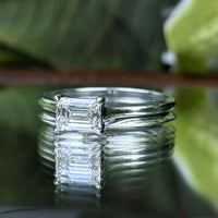 14K White Gold 0.6ct Emerald Cut Diamond Solitaire Engagement Set  - Size 6