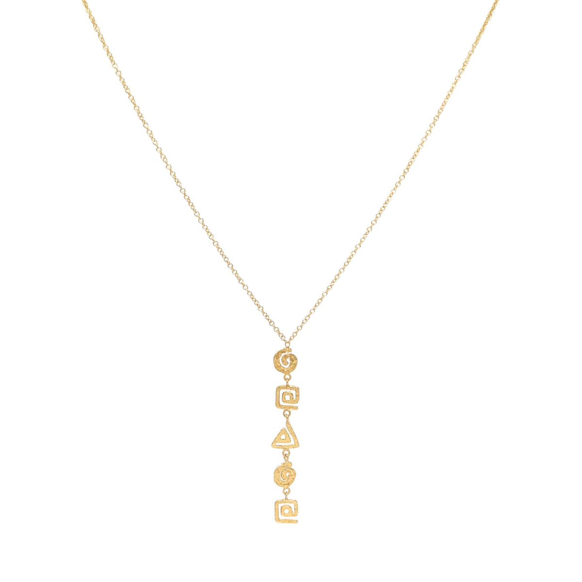 Italian 17K Gold Geometric Greek Key Drop Necklace