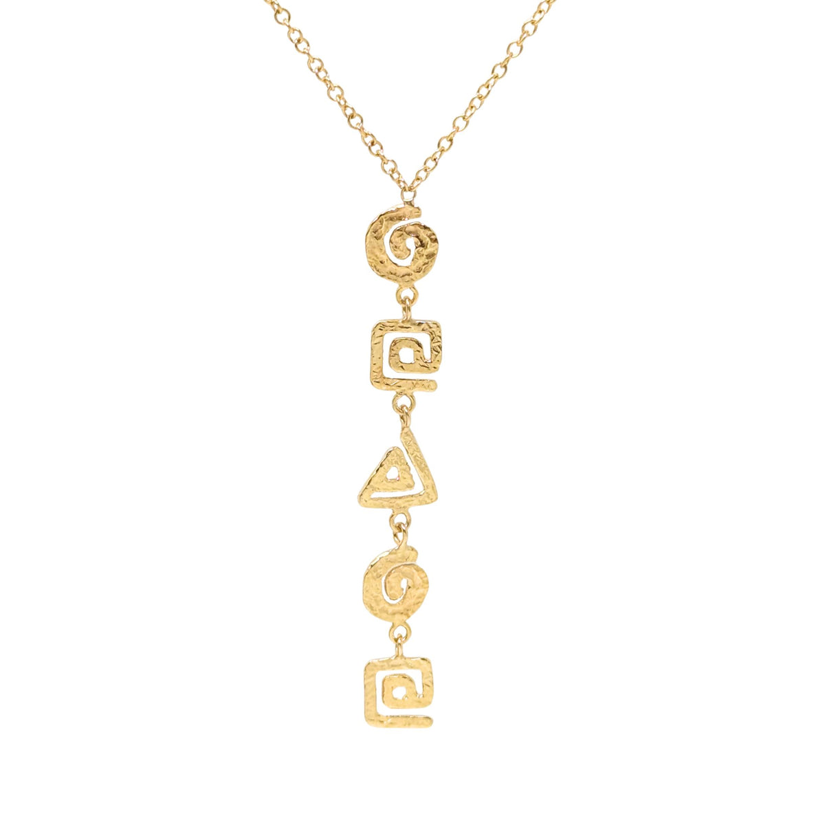 Italian 17K Gold Geometric Greek Key Drop Necklace
