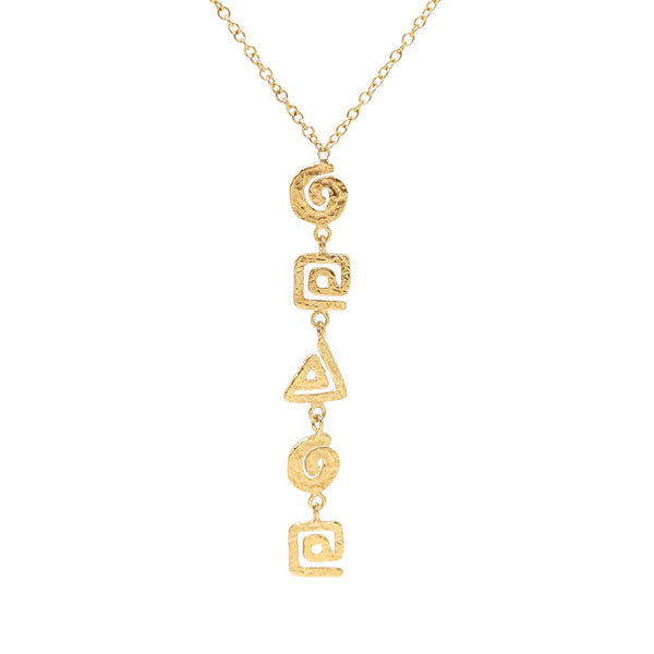 Italian 17K Gold Geometric Greek Key Drop Necklace