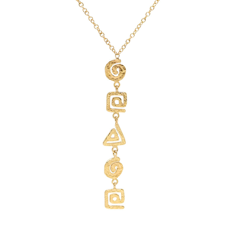 Italian 17K Gold Geometric Greek Key Drop Necklace
