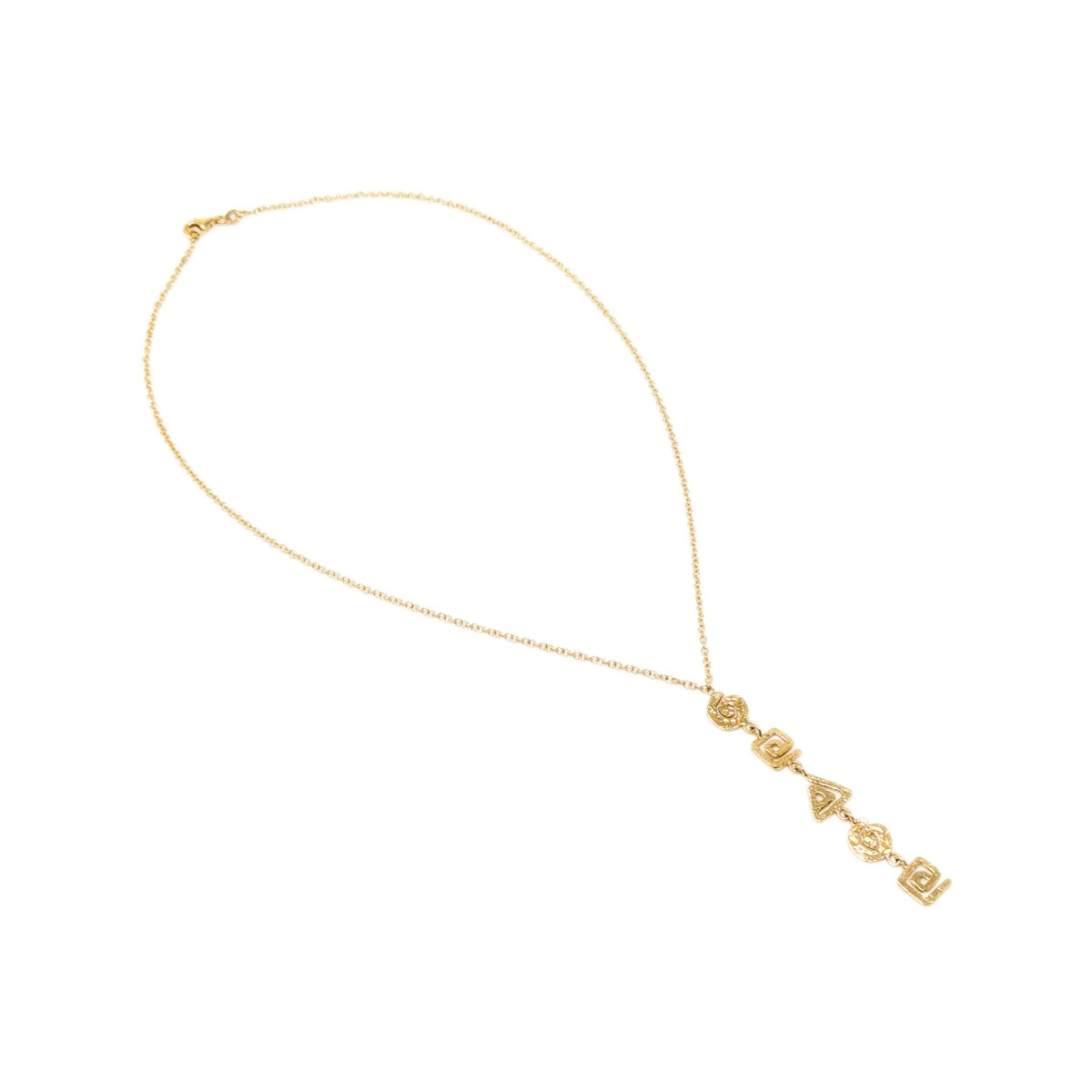 Italian 17K Gold Geometric Greek Key Drop Necklace