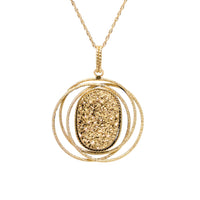 Italian 14K Gold Druzy Quartz Orbital Necklace