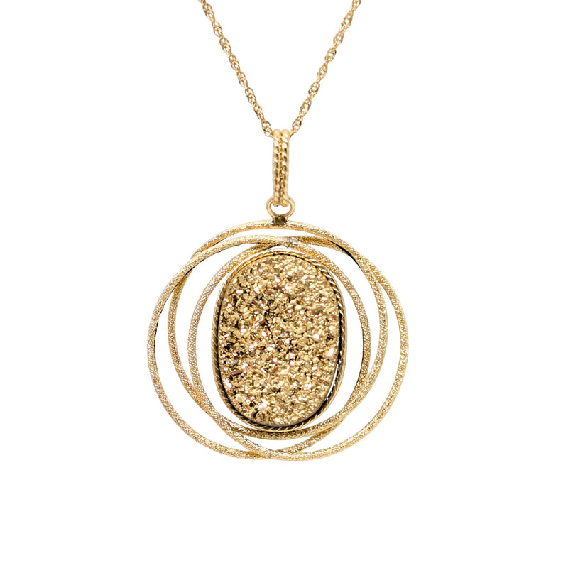 Italian 14K Gold Druzy Quartz Orbital Necklace
