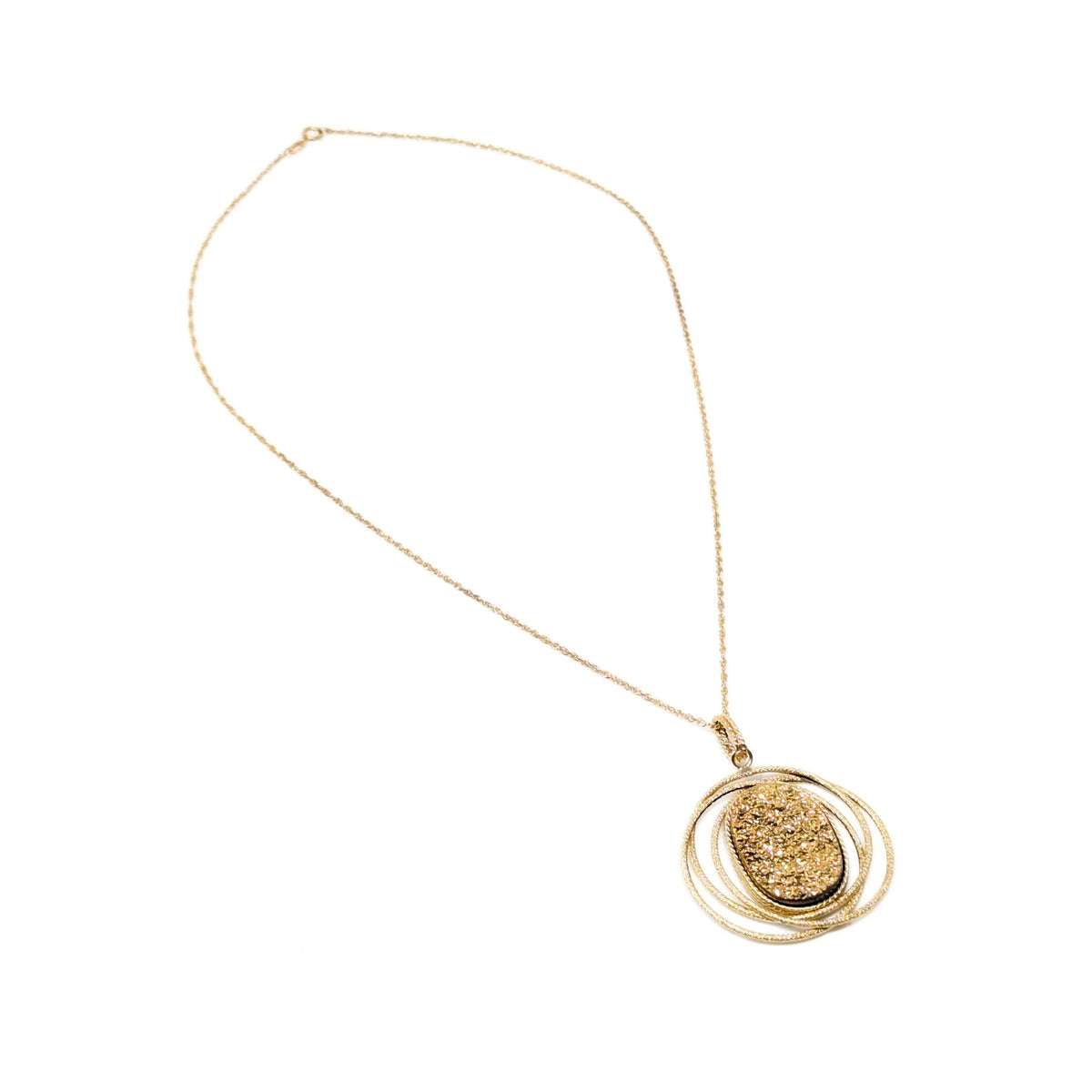 Italian 14K Gold Druzy Quartz Orbital Necklace