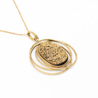 Italian 14K Gold Druzy Quartz Orbital Necklace