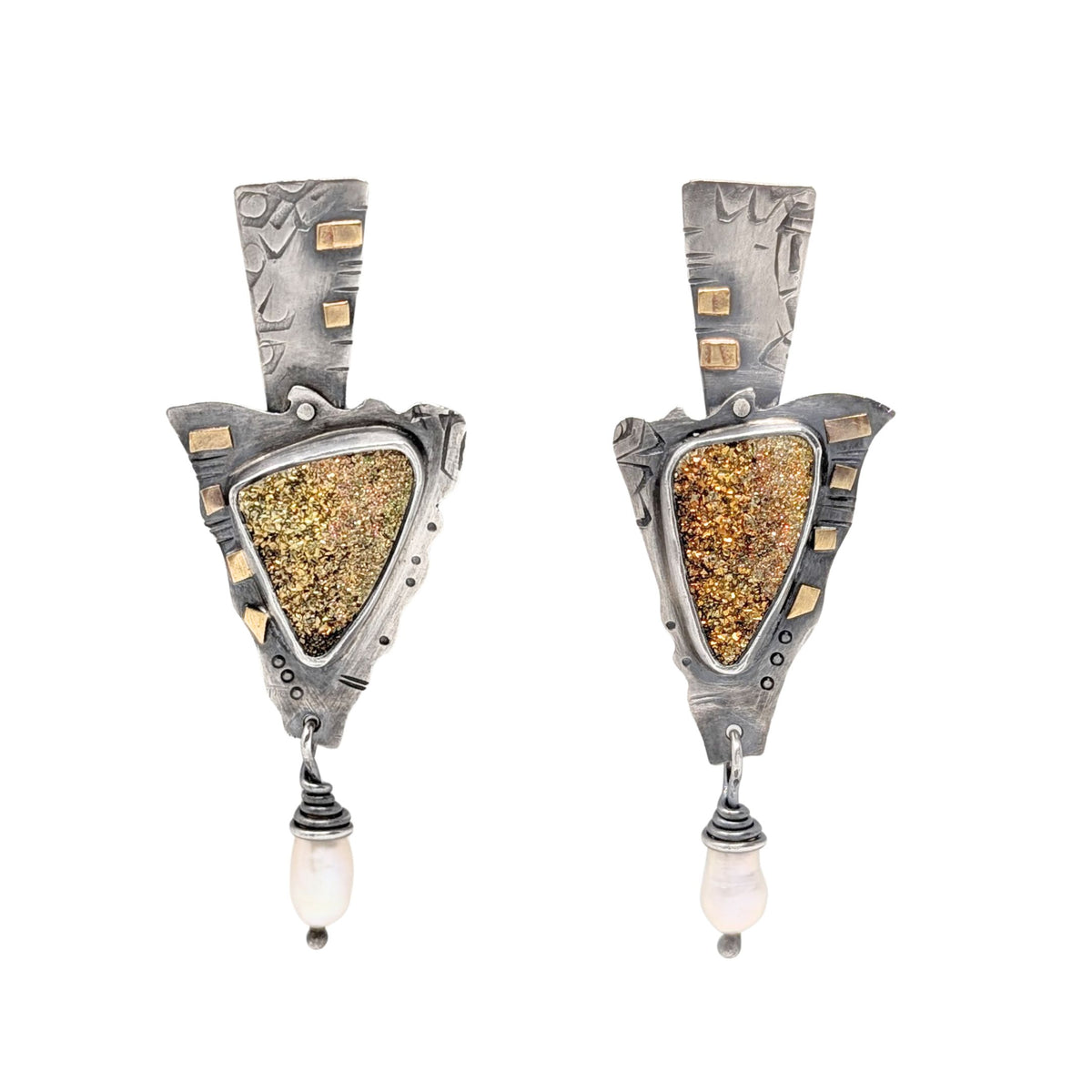 Elaine Rader 22K/.925 Abstract Druzy Pendant/Brooch & Earring Set