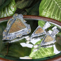 Elaine Rader 22K/.925 Abstract Druzy Pendant/Brooch & Earring Set