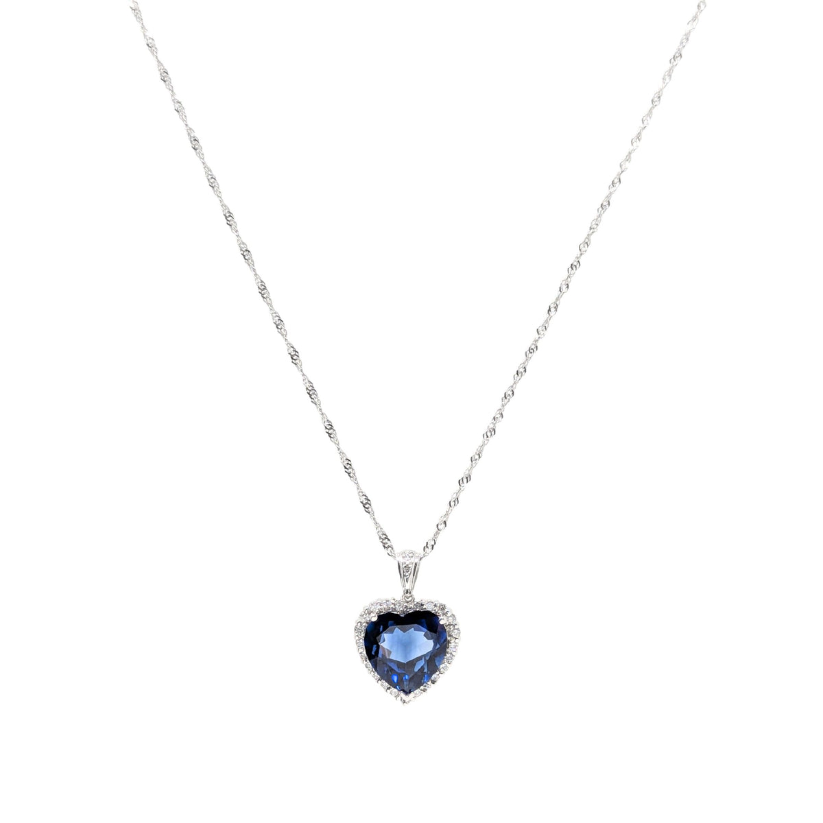 14K White Gold Heart-Shaped Blue Sapphire & Diamond Necklace