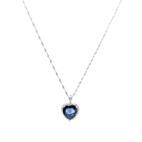 14K White Gold Heart-Shaped Blue Sapphire & Diamond Necklace