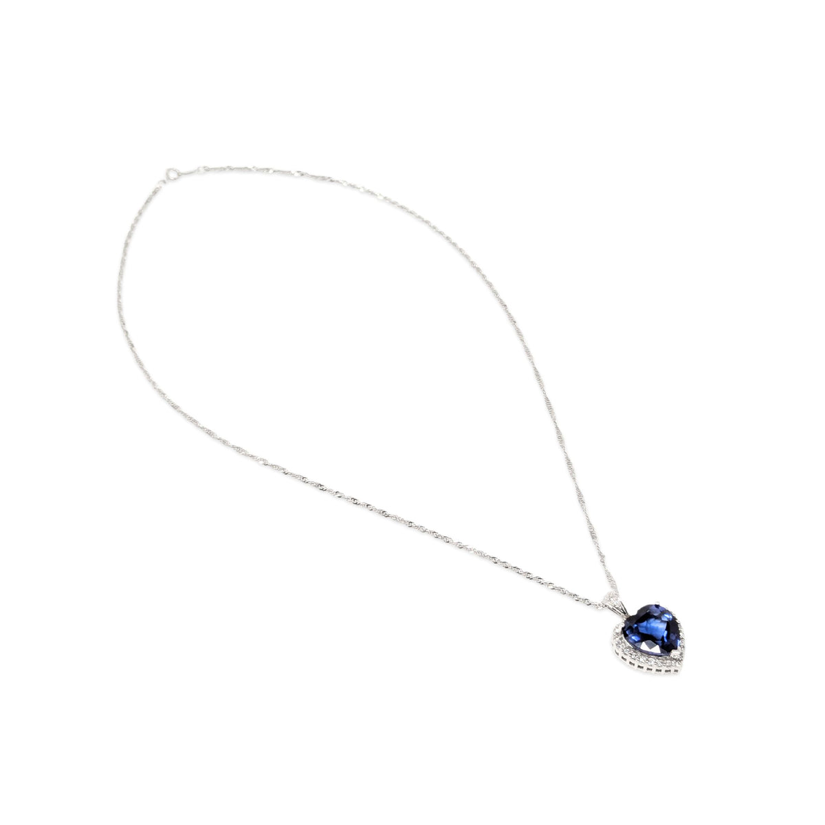 14K White Gold Heart-Shaped Blue Sapphire & Diamond Necklace