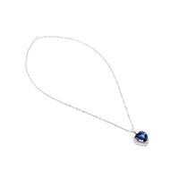 14K White Gold Heart-Shaped Blue Sapphire & Diamond Necklace
