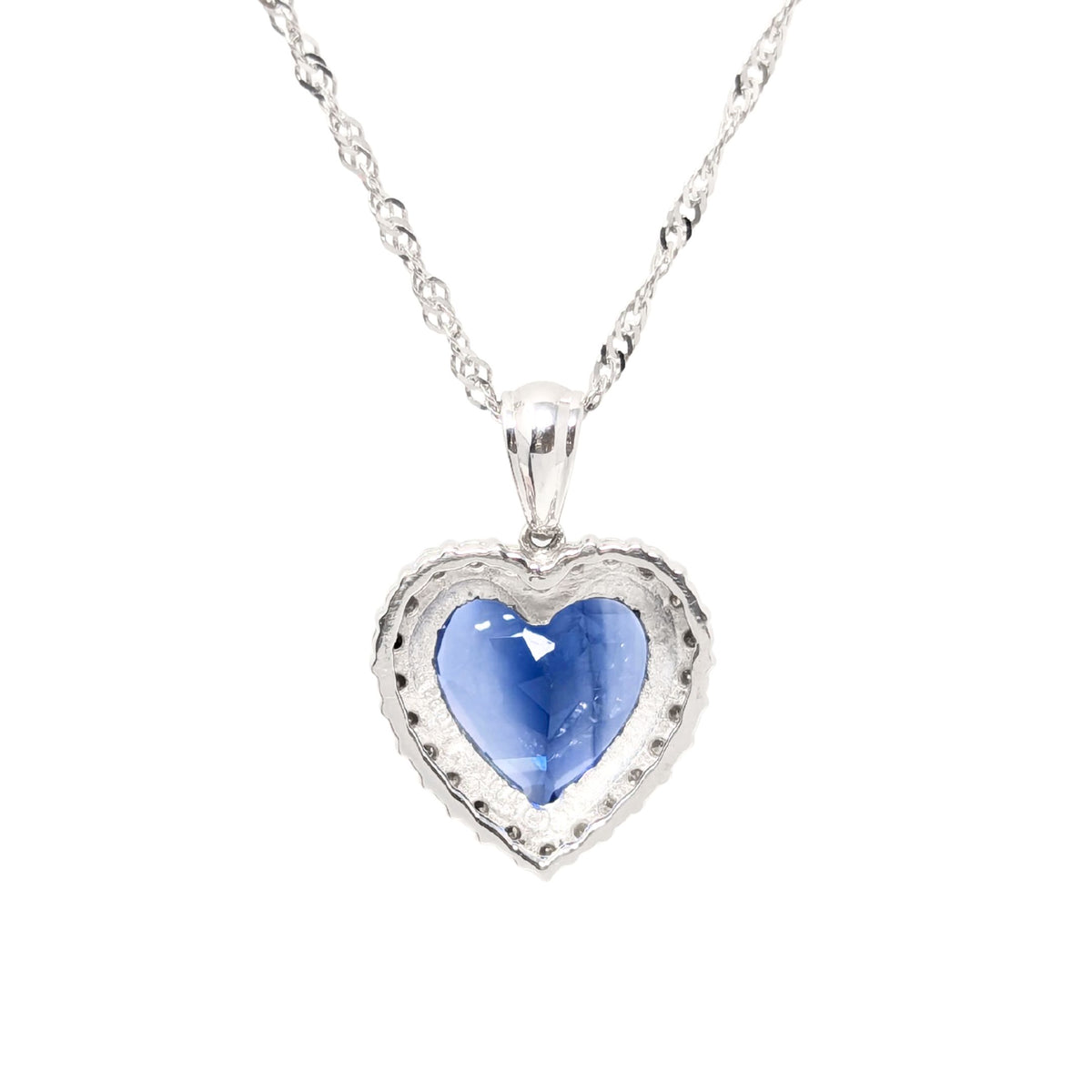 14K White Gold Heart-Shaped Blue Sapphire & Diamond Necklace