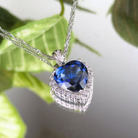 14K White Gold Heart-Shaped Blue Sapphire & Diamond Necklace