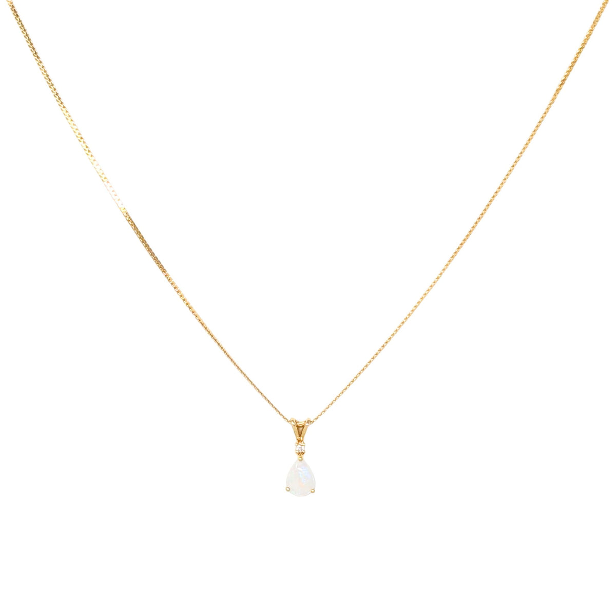 Italian 14K Gold 16” Opal & Diamond Necklace