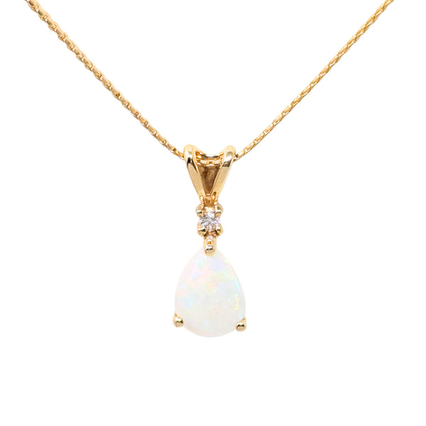 Italian 14K Gold 16” Opal & Diamond Necklace