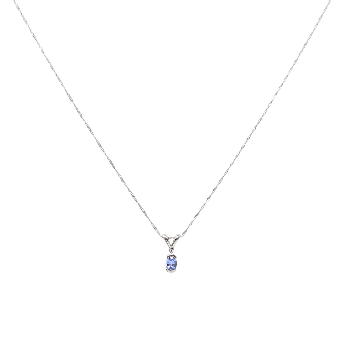Platinum, Tanzanite, & Diamond 16” Pendant Necklace