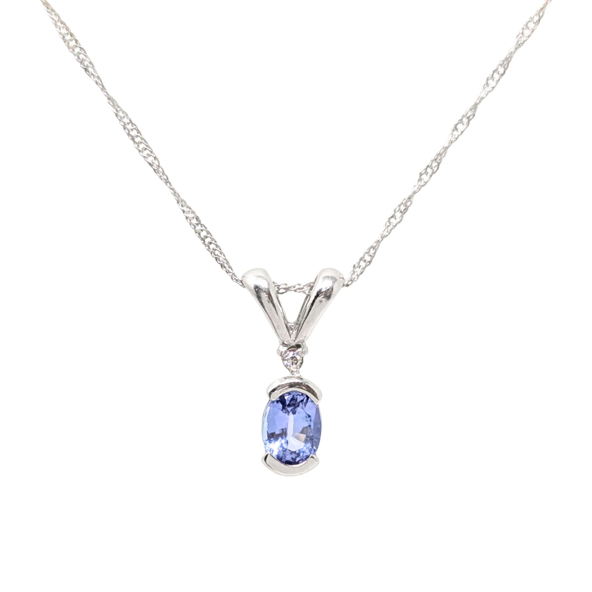 Platinum, Tanzanite, & Diamond 16” Pendant Necklace